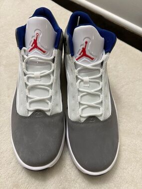 Jordan White, Gray & Blue Low-Top Sneakers with Red Jumpman